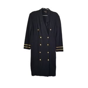 Vintage Liz Petites Inc Black and Gold Military Style Cardigan Jacket size 12